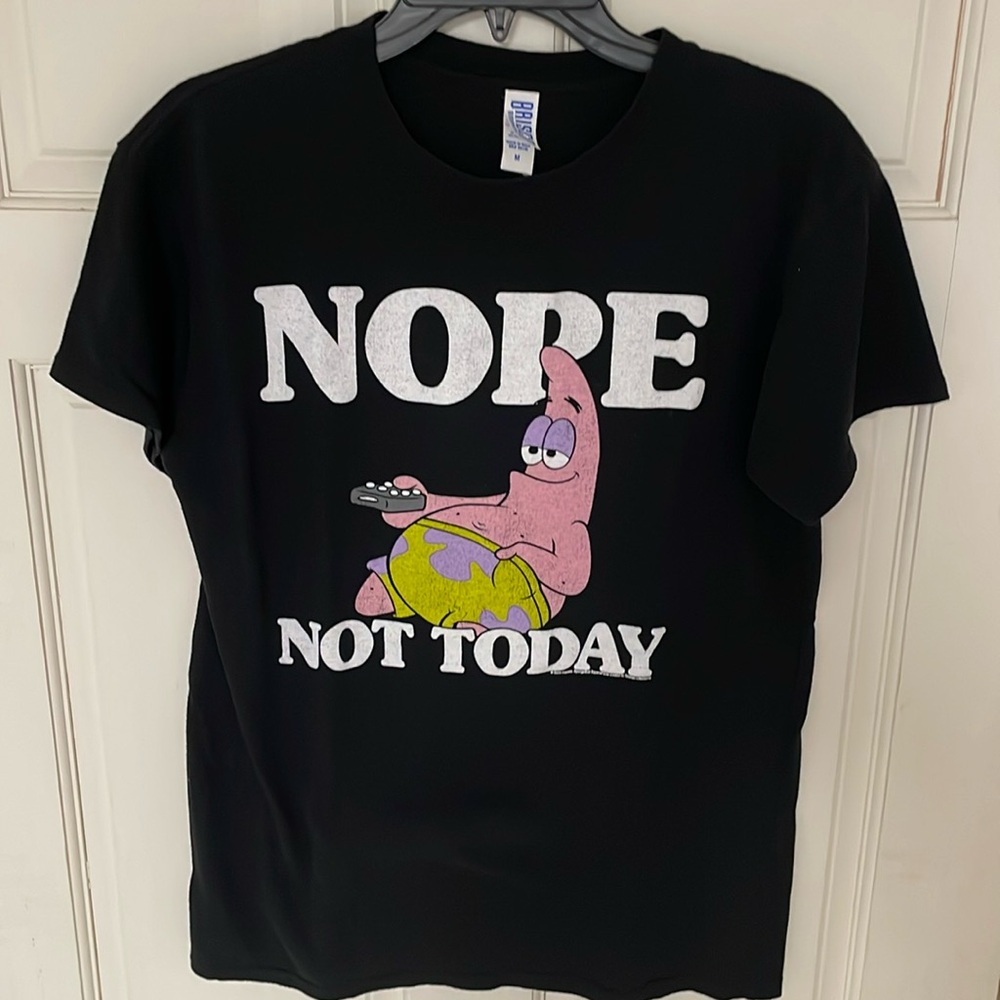 Size medium black Patrick (from Sponge Bob) short sleeve T-shirt Nope not today